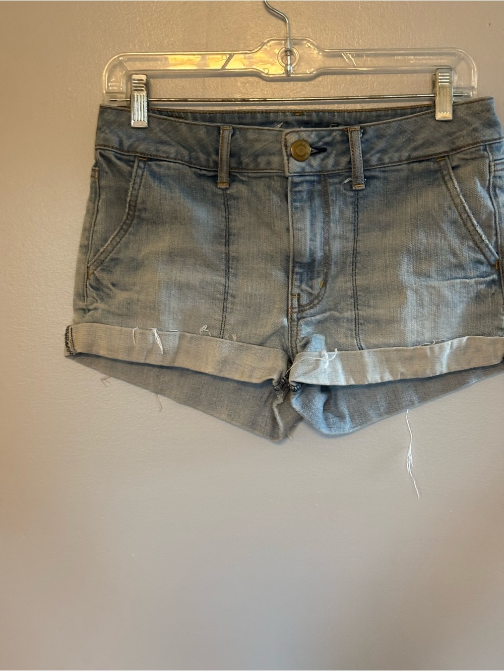 American Eagle Outfitters Light Gray Rolled Hem Denim Shorts